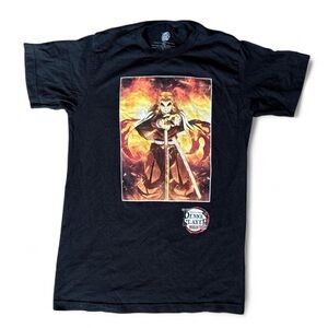 Demon Slayer Kimetsu no Yaiba Kyojuro Rengoku black anime cotton t-shirt